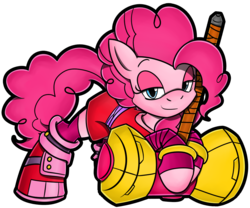 Size: 1000x832 | Tagged: safe, artist:flam3zero, pinkie pie, g4, amy rose, bedroom eyes, cosplay, crossover, female, hammer, simple background, solo, sonic boom, sonic the hedgehog (series), style emulation, transparent background, yuji uekawa style
