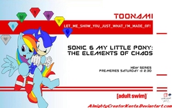 Size: 1114x701 | Tagged: safe, artist:creativeartist-kenta, rainbow dash, pony, g4, chaos emerald, crossover, elements of harmony, male, sonic the hedgehog, sonic the hedgehog (series), toonami, wallpaper
