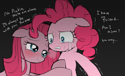 Size: 1000x612 | Tagged: safe, artist:momo, pinkie pie, g4, cute, diapinkes, duality, duo, implied pinkiemena, pinkamena diane pie