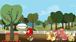 Size: 8000x4498 | Tagged: safe, applejack, big macintosh, granny smith, winona, earth pony, pony, g4, absurd resolution, apple, crossover, knuckles the echidna, male, sonic the hedgehog (series), stallion, vector