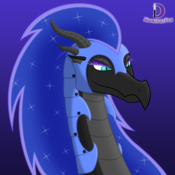 Size: 800x800 | Tagged: safe, artist:moonlight-pen, nightmare moon, dragon, g4, bust, dragonified, female, solo, species swap