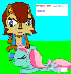 Size: 989x1045 | Tagged: safe, artist:girlygirlykitty58, minty, g3, 1000 hours in ms paint, crossover, derp, ms paint, sally acorn, sonic the hedgehog (series)