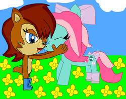 Size: 1201x948 | Tagged: safe, artist:girlygirlykitty58, minty, g3, 1000 hours in ms paint, crossover, sally acorn, sonic the hedgehog (series)