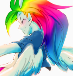 Size: 664x691 | Tagged: safe, artist:hacha, rainbow dash, equestria girls, g4, beautiful, female, pixiv, solo, wings