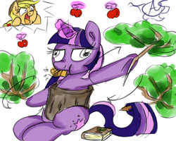 Size: 2500x2000 | Tagged: safe, artist:aquaticsun, applejack, twilight sparkle, g4, 30 minute art challenge, apple, high res