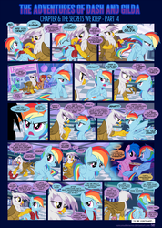 Size: 1248x1749 | Tagged: safe, artist:sorcerushorserus, firefly, gilda, rainbow dash, griffon, pegasus, pony, comic:dash academy, g1, g4, clothes, comic, female, g1 to g4, generation leap, mall, mare, scarf