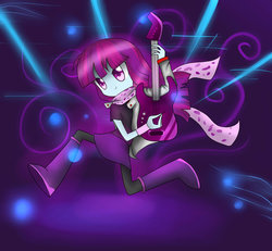 Size: 931x859 | Tagged: safe, artist:cyanaeolin, mystery mint, equestria girls, g4, background human, clothes, female, guitar, scarf, solo