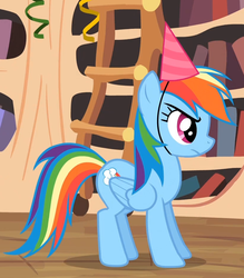 Size: 821x937 | Tagged: safe, screencap, rainbow dash, daring don't, g4, female, hat, national random holiday party day, party hat, solo