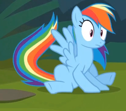 Size: 413x363 | Tagged: safe, screencap, rainbow dash, daring don't, g4, female, shocked, sitting, solo