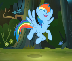 Size: 811x689 | Tagged: safe, screencap, rainbow dash, pony, daring don't, g4, cute, female, flying, jumping, silly, solo