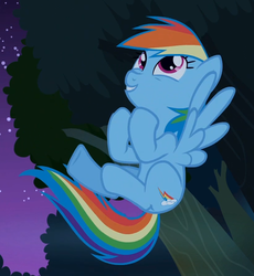 Size: 823x893 | Tagged: safe, screencap, rainbow dash, pegasus, pony, daring don't, g4, derp, female, flying, mare, night, silly, silly pony, solo