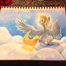 Size: 1280x1280 | Tagged: safe, artist:tsitra360, derpy hooves, pegasus, pony, g4, cloud, cloudy, female, mare, photo, solo, traditional art, wip