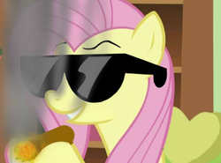 Size: 432x320 | Tagged: safe, artist:dethlunchies, fluttershy, g4, drugs, female, flutterhigh, flutterjoint, marijuana, solo, sunglasses