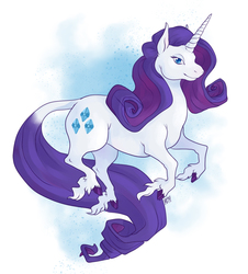 Size: 902x1000 | Tagged: safe, artist:kerneinheit, rarity, classical unicorn, g4, female, horn, leonine tail, solo