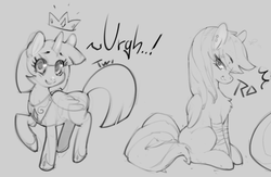 Size: 1280x834 | Tagged: safe, artist:hallogreen, rainbow dash, twilight sparkle, alicorn, pony, g4, bandage, chest fluff, crown, female, grayscale, jewelry, looking at you, mare, monochrome, raised leg, regalia, twilight sparkle (alicorn)