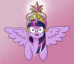 Size: 900x780 | Tagged: safe, artist:tehflah, twilight sparkle, alicorn, pony, g4, big crown thingy, element of magic, female, looking at you, mare, solo, spread wings, surprised, twilight sparkle (alicorn)