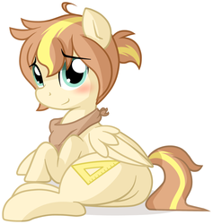 Size: 2117x2236 | Tagged: safe, artist:furrgroup, oc, oc only, oc:norma, pegasus, pony, bandana, blushing, butt, cute, high res, looking at you, nervous, plot, prone, simple background, smiling, solo, white background