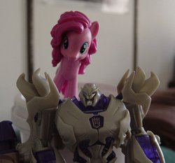 Size: 926x862 | Tagged: safe, pinkie pie, g4, gift set, hot nuts, irl, megatron, photo, toy, transformers, transformers prime