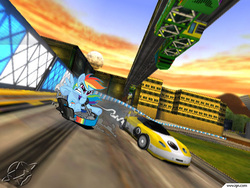 Size: 2222x1667 | Tagged: safe, rainbow dash, g4, go-kart, kart, race track, racing, rush, rush 2049