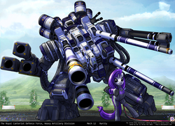 Size: 1800x1306 | Tagged: safe, artist:foxi-5, rarity, g4, artillery, cannon, female, giant robot, mecha, solo, watermark