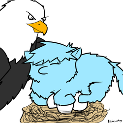 Size: 720x720 | Tagged: safe, artist:fillialcacophony, eagle, fluffy pony, egg, impending doom, nest, sleeping