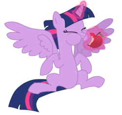 Size: 662x624 | Tagged: safe, artist:ponczeg, twilight sparkle, alicorn, pony, g4, apple, belly, eating, female, floating, happy, levitation, mare, puffy cheeks, simple background, solo, transparent background, twilight sparkle (alicorn), vector