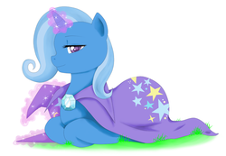 Size: 1230x850 | Tagged: safe, artist:cl, trixie, pony, unicorn, g4, female, lying, mare, pixiv, ponyloaf, prone, simple background, solo