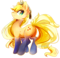 Size: 2051x2000 | Tagged: safe, artist:koveliana, applejack, g4, chromatic aberration, color porn, female, fireproof boots, heart eyes, high res, looking back, simple background, solo, transparent background, wingding eyes