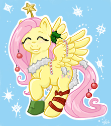 Size: 537x608 | Tagged: safe, artist:veritasket, fluttershy, g4, candy cane, female, garland, holly, ornament, ribbon, solo
