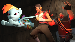 Size: 1024x576 | Tagged: safe, rainbow dash, g4, 3d, gmod, scout (tf2), source filmmaker, team fortress 2