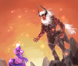 Size: 2000x1704 | Tagged: safe, artist:mlpanon, lord tirek, twilight sparkle, alicorn, pony, g4, eye contact, female, magic, mare, mlpgdraws, twilight sparkle (alicorn), twilight vs tirek