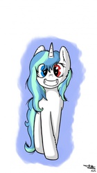 Size: 447x800 | Tagged: safe, artist:flutty, oc, oc only, oc:flora prima, crazy face, cute, france, french, frenchy-ponies, heterochromia, smiling, solo