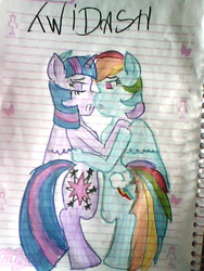 Size: 480x640 | Tagged: safe, artist:tayna1994, rainbow dash, twilight sparkle, anthro, g4, female, lesbian, lined paper, nudity, ship:twidash, shipping, traditional art, twilight sparkle (alicorn)