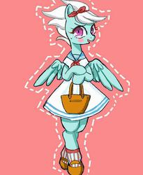 Size: 552x672 | Tagged: dead source, safe, artist:semi-kon, fleetfoot, pony, g4, basket, bipedal, blushing, bow, clothed ponies, clothes, cute, dress, female, simple background, solo