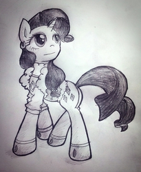 Size: 1003x1224 | Tagged: safe, artist:pw211, rarity, g4, clothes, female, monochrome, solo, traditional art