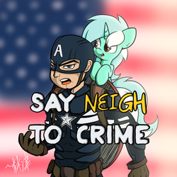 Size: 2000x2000 | Tagged: safe, artist:lightningnickel, lyra heartstrings, human, pony, unicorn, g4, american flag, armor, captain america, crossover, cute, female, glare, high res, leaning, looking at you, lyrabetes, mare, neigh, open mouth, ponies riding humans, public service announcement, pun, riding, smiling