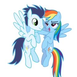 Size: 894x894 | Tagged: dead source, safe, artist:gizemyorganci, rainbow dash, soarin', pegasus, pony, g4, bedroom eyes, duo, female, flying, hug, male, old cutie mark, seductive, ship:soarindash, shipping, simple background, straight, transparent background, vector