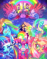 Size: 600x750 | Tagged: safe, artist:suippumato, applejack, fluttershy, pinkie pie, rainbow dash, rarity, twilight sparkle, alicorn, pony, g4, female, mane six, mare, rainbow power, twilight sparkle (alicorn)