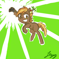 Size: 512x512 | Tagged: safe, artist:leyzy, button mash, earth pony, pony, g4, blank flank, colt, controller, foal, hat, hooves, looking at you, male, propeller hat, smiling, solo, teeth