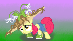 Size: 1280x720 | Tagged: safe, artist:ced75, apple bloom, earth pony, pony, g4, simple ways, boots, clothes, female, filly, hat, overalls, plant, roots, solo