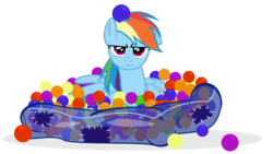 Size: 1200x679 | Tagged: safe, artist:pixelkitties, rainbow dash, pegasus, pony, g4, ball, ball pit, dashcon, female, frown, glare, looking at you, simple background, solo, transparent background, vector, wavy mouth