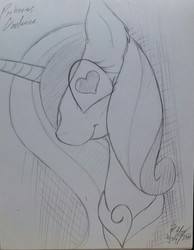 Size: 994x1280 | Tagged: safe, artist:swordkirby, princess cadance, alicorn, pony, g4, bust, female, grayscale, heart eyes, monochrome, profile, solo, traditional art, wingding eyes