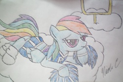 Size: 1244x830 | Tagged: safe, artist:xxfiery666xx, rainbow dash, g4, cheerleader, female, solo, traditional art