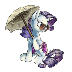 Size: 950x950 | Tagged: safe, artist:moenkin, rarity, pony, unicorn, g4, female, mare, sarong, signature, simple background, solo, sunglasses, transparent background, umbrella