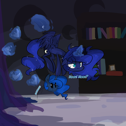 Size: 1280x1280 | Tagged: safe, artist:jankrys00, princess luna, alicorn, pony, lunadoodle, g4, blob, blob ponies, bouncing, floppy ears, flying, frown, magic, messy mane, telekinesis, tired, too many ponies, undressing, wavy mouth