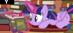 Size: 849x385 | Tagged: safe, edit, edited screencap, screencap, twilight sparkle, alicorn, pony, g4, pinkie apple pie, animated, aura, book, butts, carpet, cute, female, glowing, glowing horn, horn, loop, lying down, magic, mare, pervert, pile of books, prone, reading, smiling, solo, telekinesis, tv-y, twilight sparkle (alicorn)