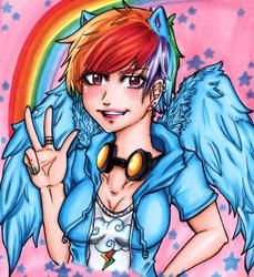 Size: 936x1024 | Tagged: safe, artist:cute-chibimonsterz, rainbow dash, human, g4, eared humanization, female, humanized, nail polish, solo, winged humanization