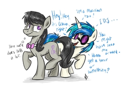 Size: 3541x2508 | Tagged: safe, artist:navigatoralligator, dj pon-3, octavia melody, vinyl scratch, g4, dialogue, female, high res, hilarious in hindsight, lesbian, ship:scratchtavia, shipping