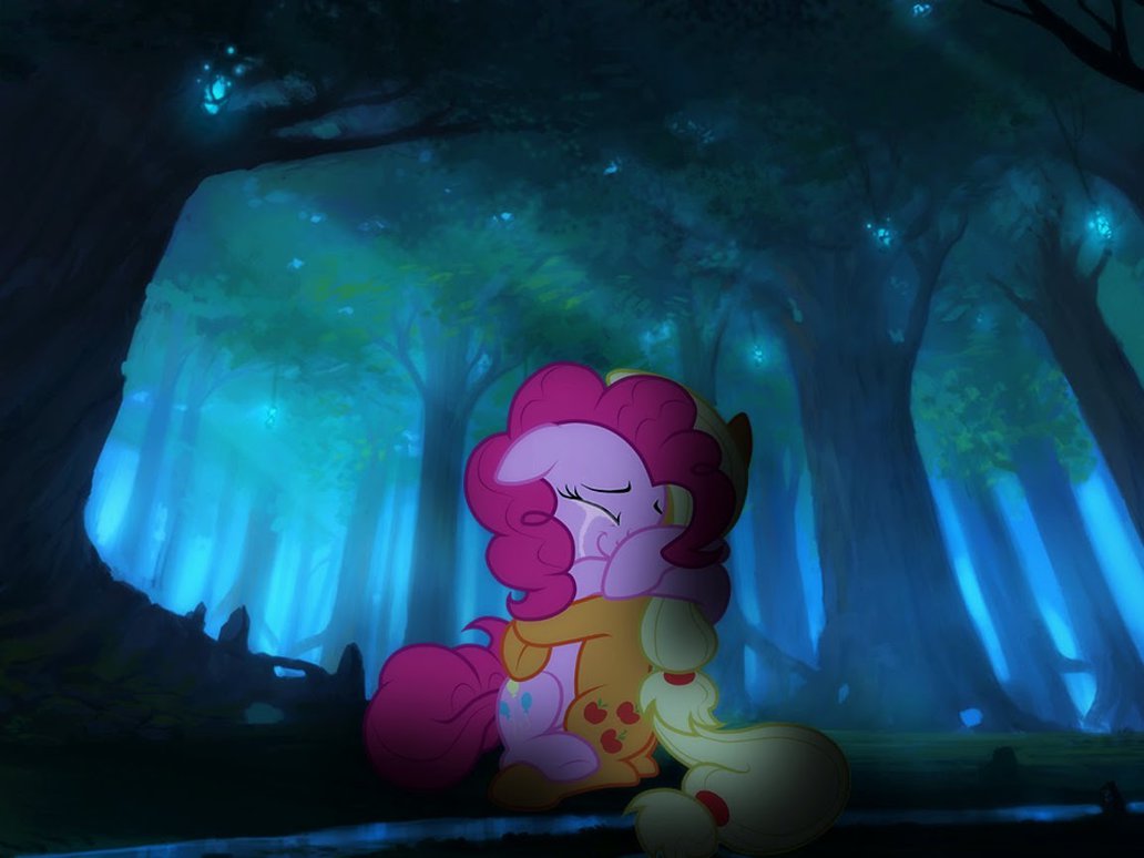 674470 Safe Artistmcflurrylazermuffin Applejack Pinkie Pie Crying Forest Happy Hug 6287