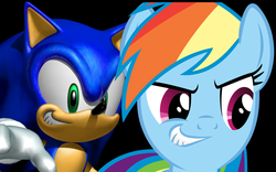 Size: 961x599 | Tagged: safe, edit, rainbow dash, g4, crossover, grin, male, mouth swap, smirk, sonic the hedgehog, sonic the hedgehog (series)